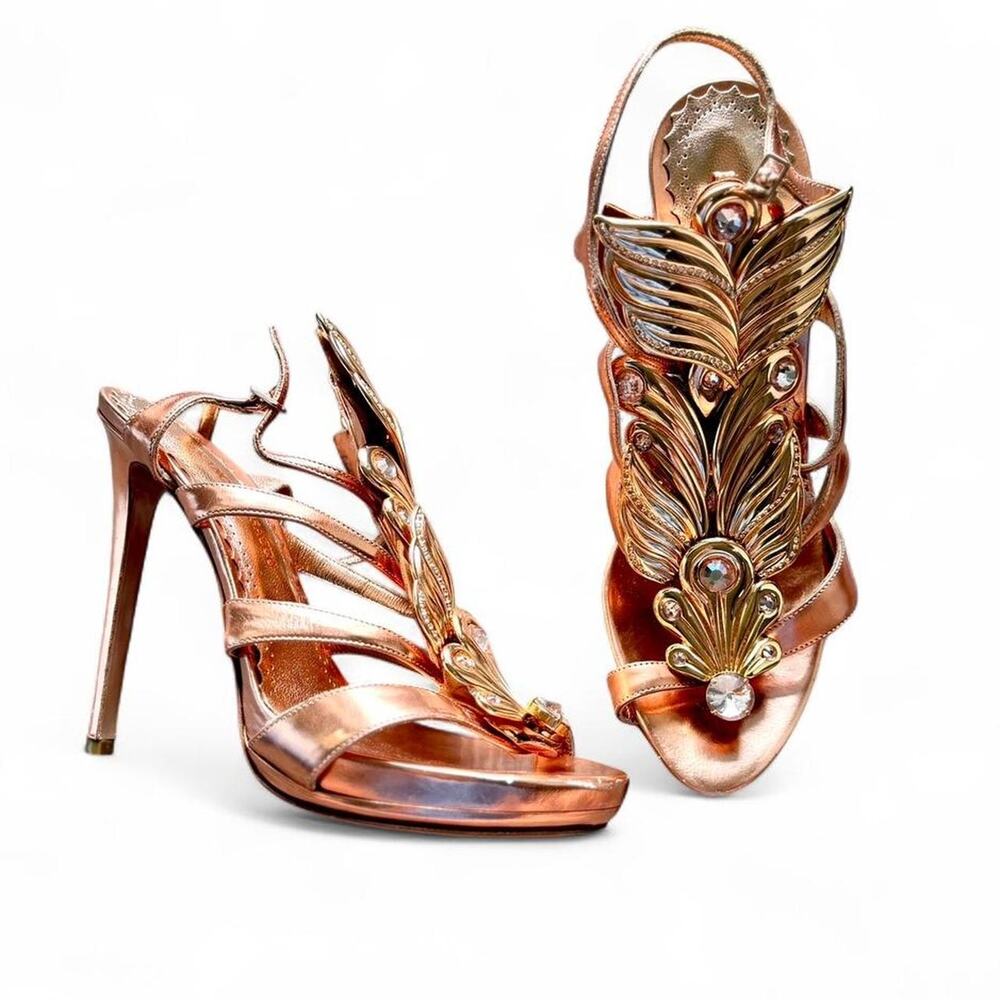 Designer Y2K Francesco Sacco Italian Leather Crystal Bronze Stiletto Sandal Sz 9